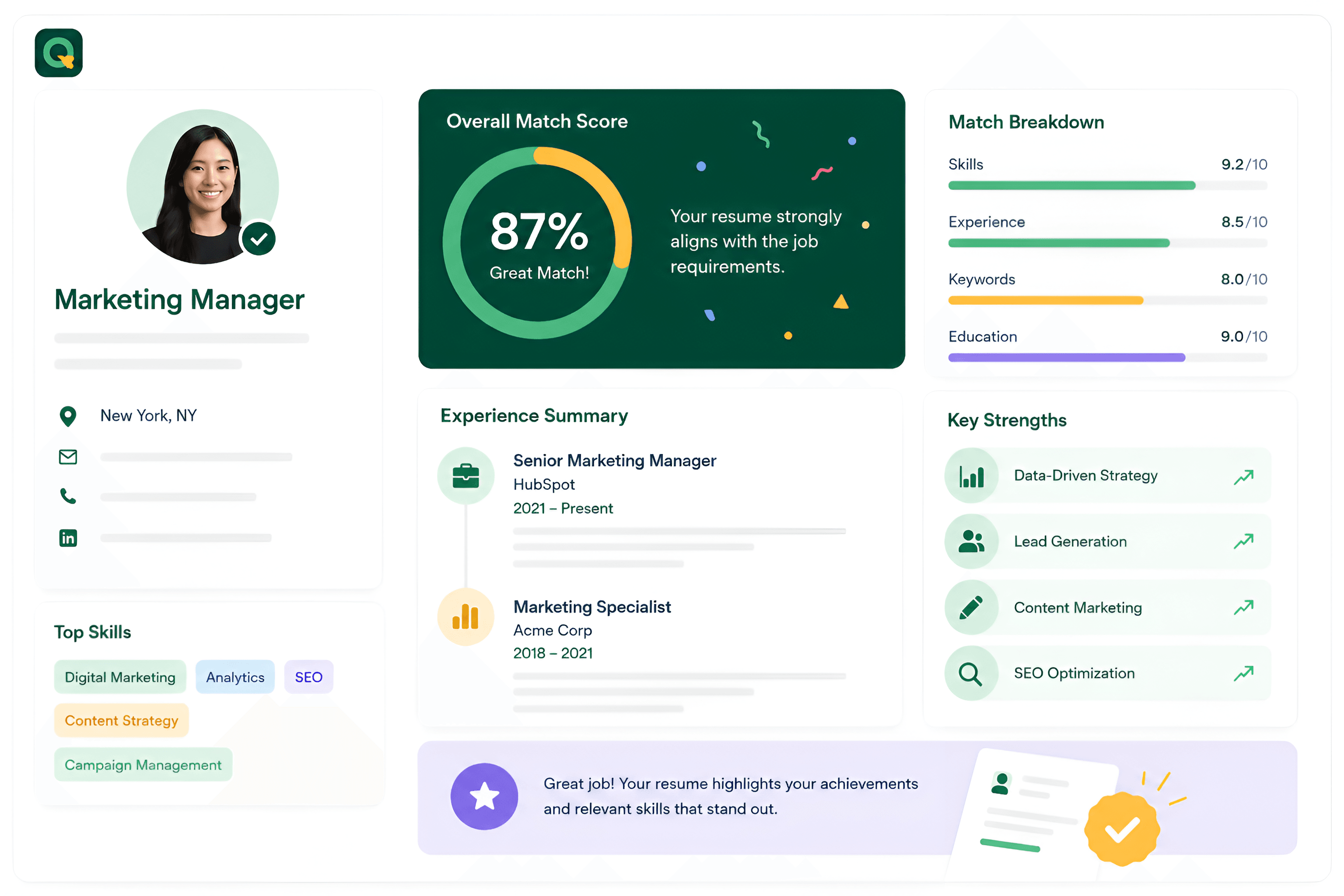 Resuque resume builder workspace with resume preview and editing controls