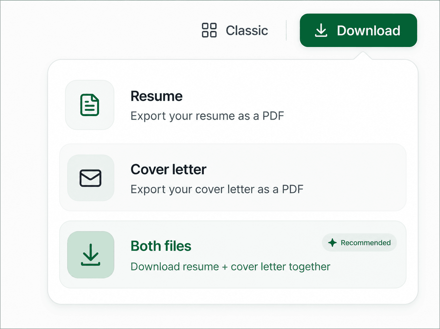 Resume PDF export preview in Resuque