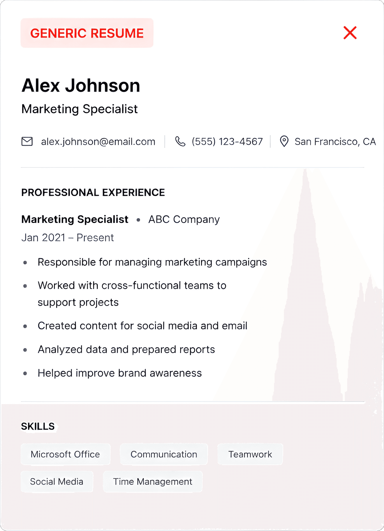 Generic resume example before tailoring